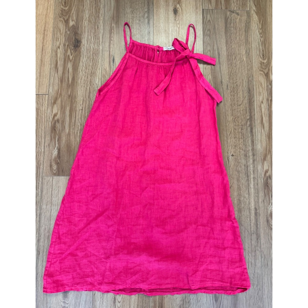 Lungo L'Arno Italy Pink Linen Halter Tie Neck Shift Mini Dress Womens Medium M